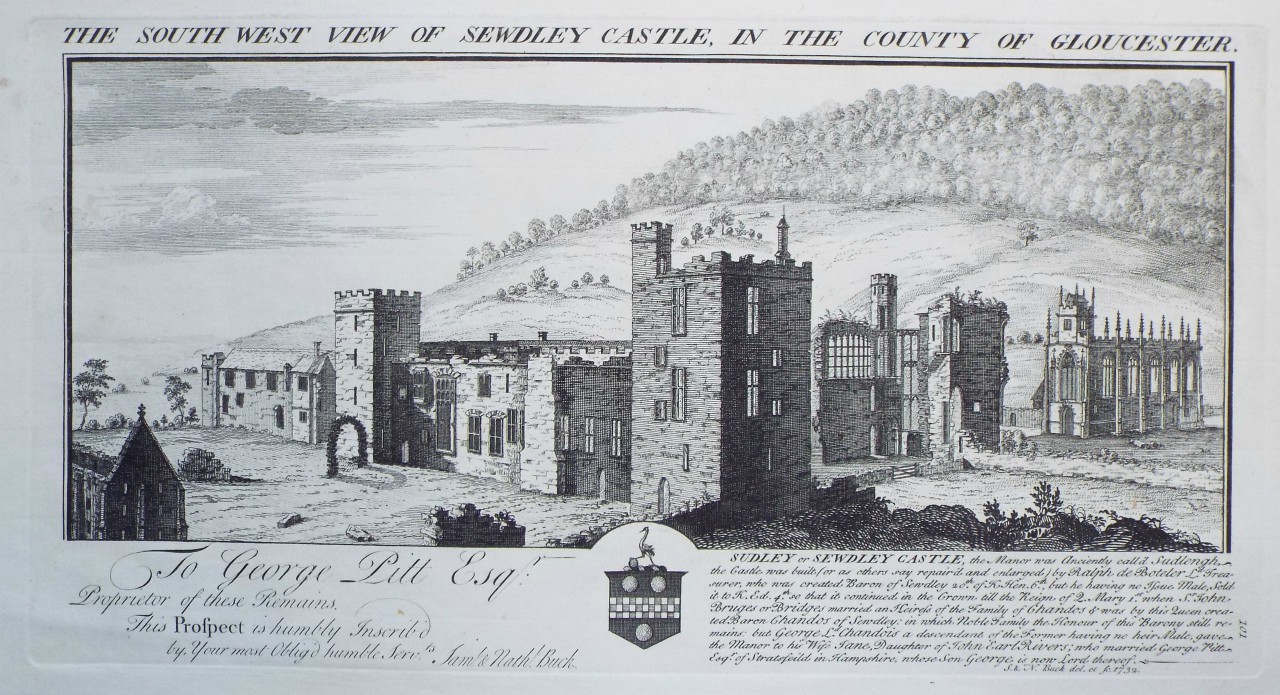 Print - The South West View of Sewdley Castle, in the County of Gloucester. - Buck