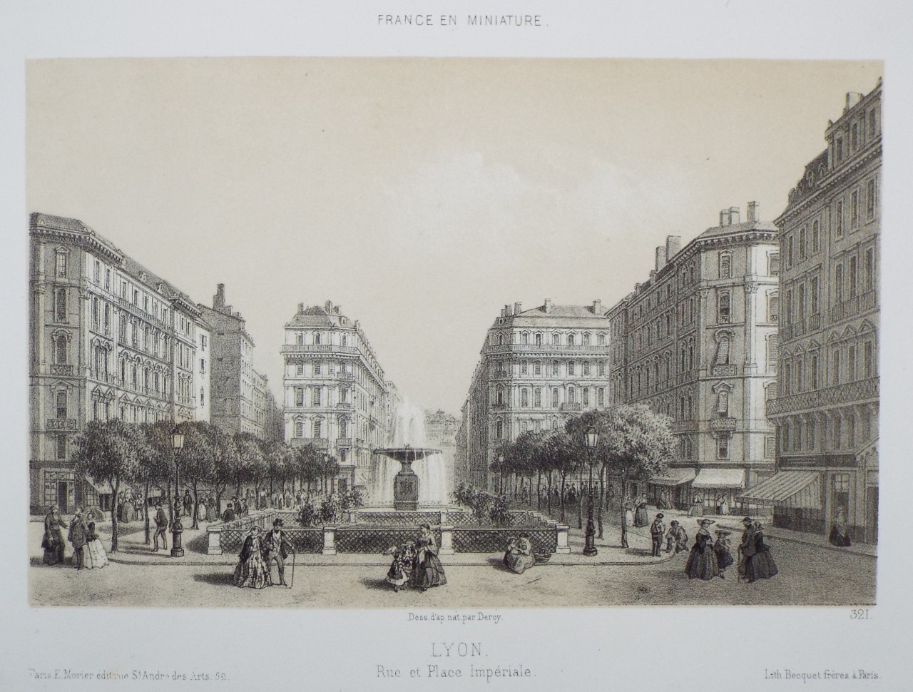 Lithograph - Lyon. Rue et Olace Emperiale. - 