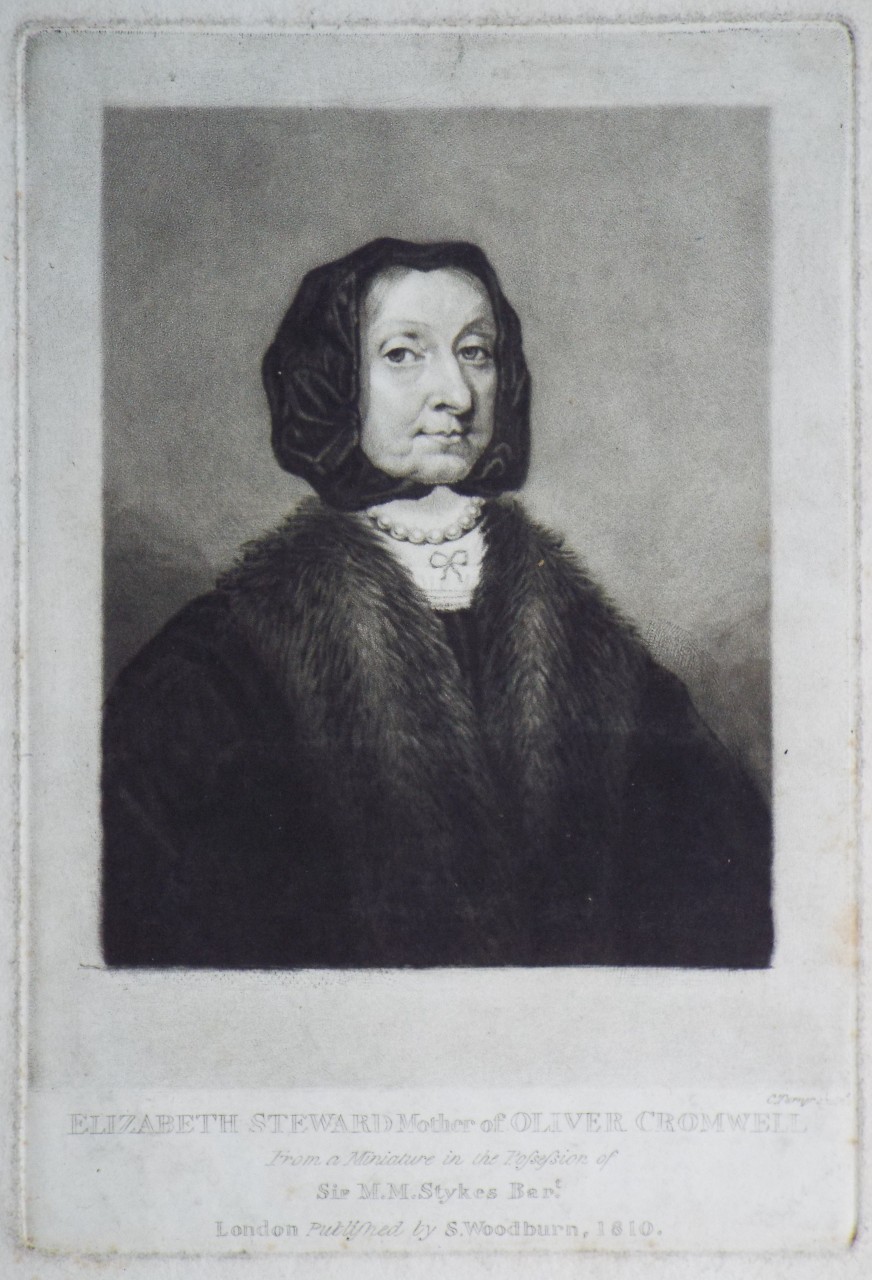 Mezzotint - Elizabeth Steward Mother of Oliver Cromwell From a Miniature in the Possession of Sir M. M. Sykes Bart. - Turner