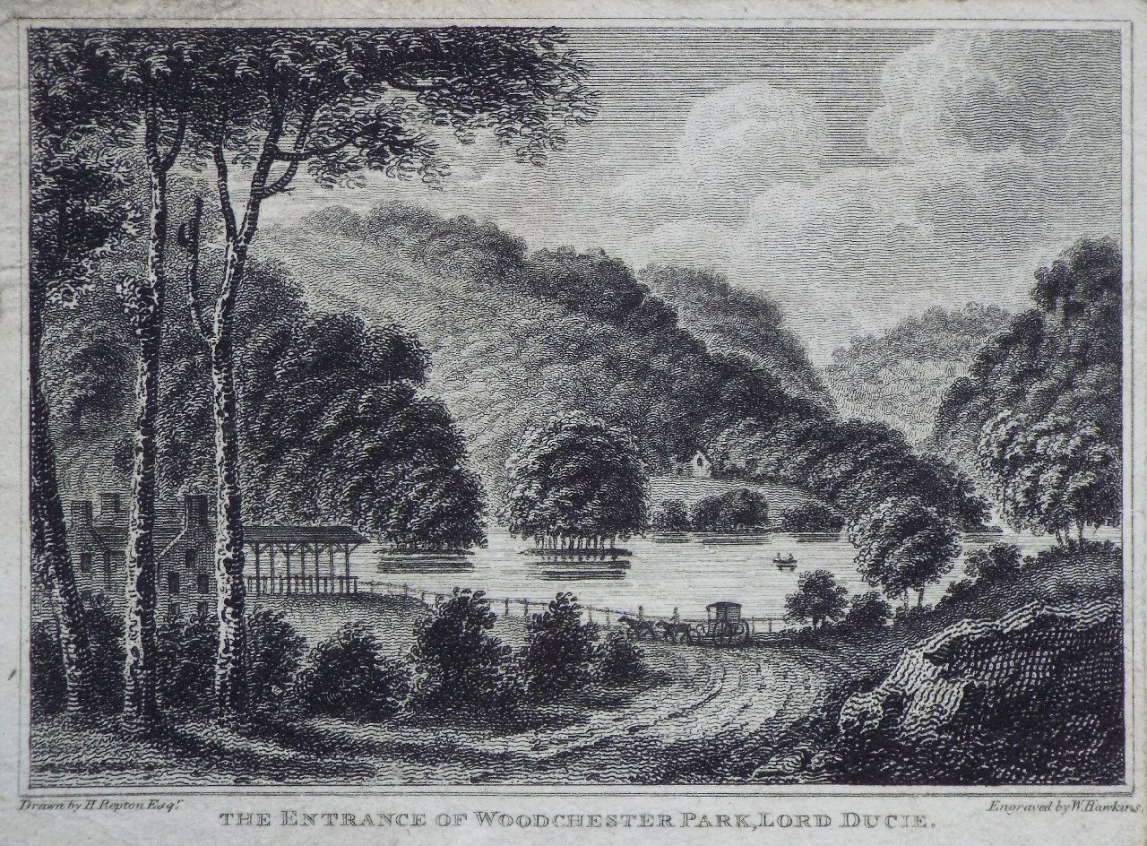 Print - The Entrance of Woodchester Park, Lord Ducie. - Hawkins