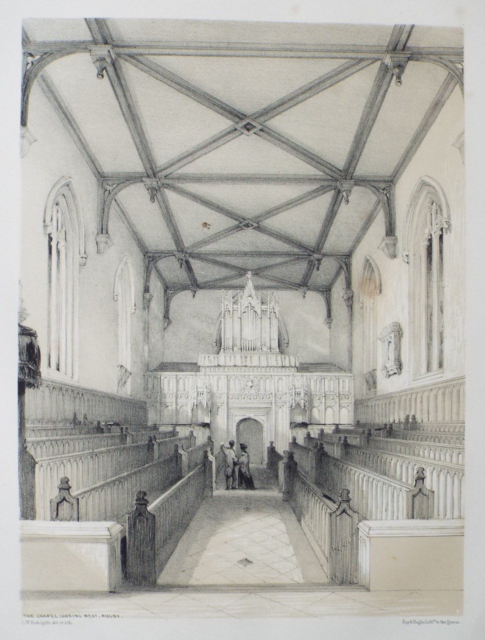 Lithograph - The Chapel Looking West, Rugby. - Radclyffe