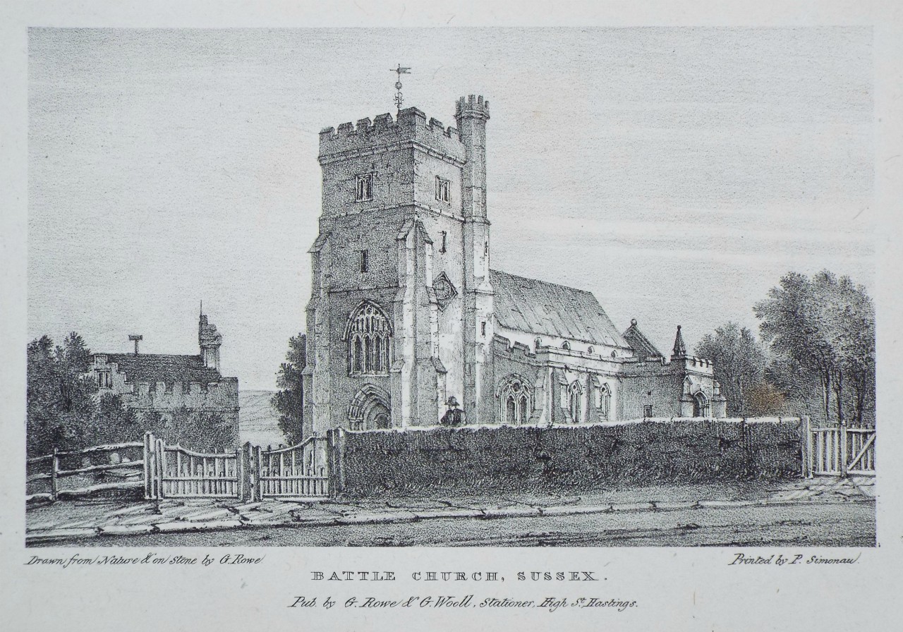 Lithograph - Battle Church, Hastings. - Rowe