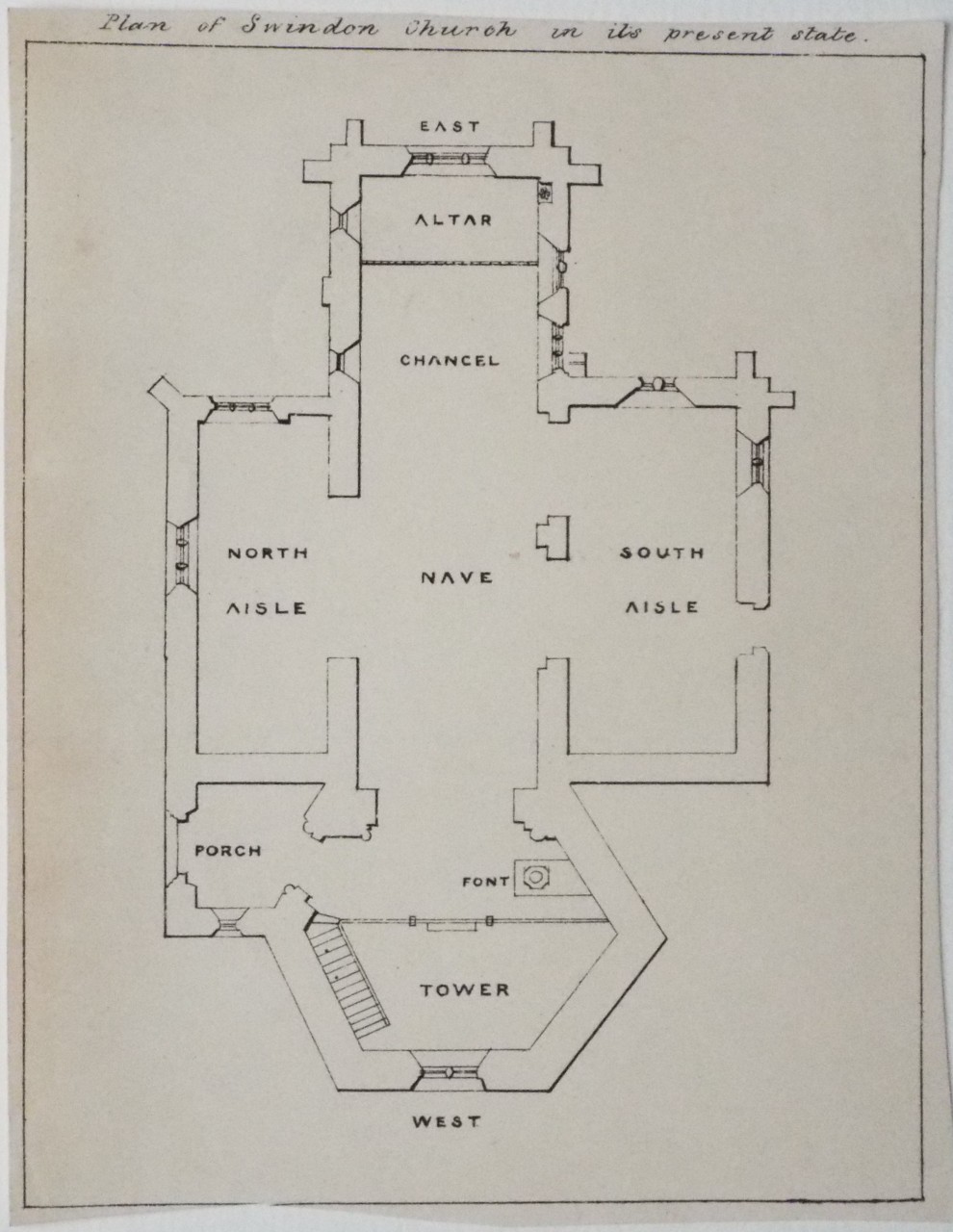 Lithograph - Plan of Swindon Church in its present state.