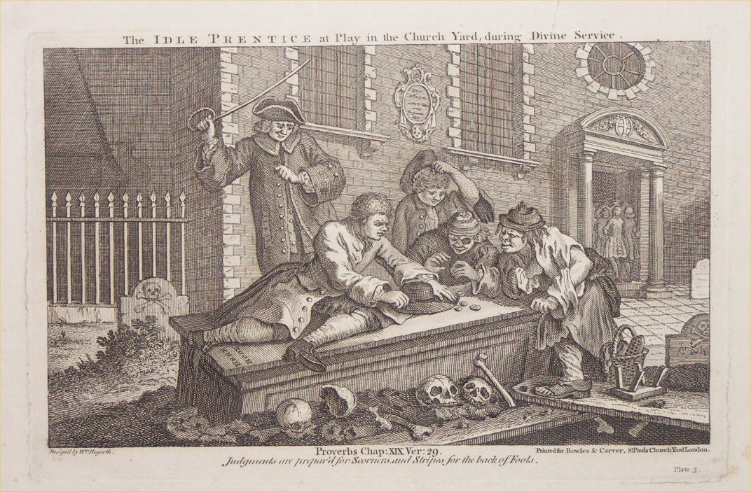 Print - 3. The Idle Prentice at Play in the Church Yard, during Devine Service