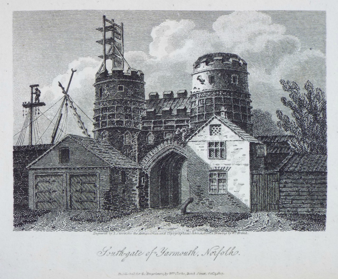 Print - South-Gate of Yarmouth, Norfolk. - Storer