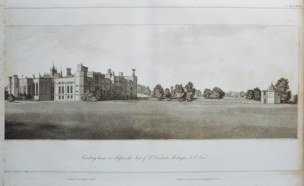 Print - Cowdray  house, in Sussex, the Seat of Ld. Viscount Montague, N. E. View. - Basire