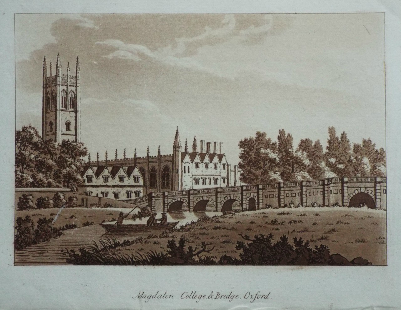 Aquatint - Magdalen College & Bridge, Oxford. - Ireland