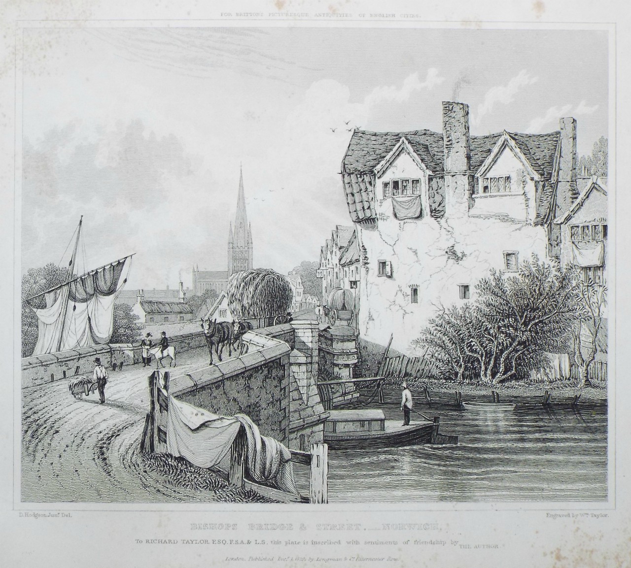 Print - Bishops Bridge & Street. Norwich. - Taylor