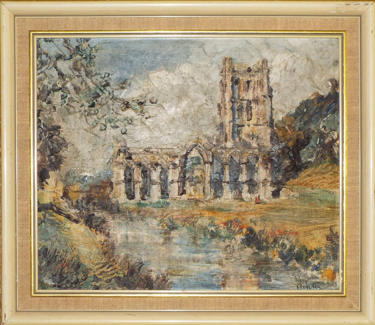 Oil painting - Fountains Abbey from the River