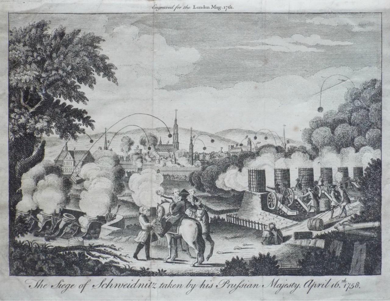 Print - The Siege of Schweidnitz taken by his Prussian Majesty, April 16th 1758.