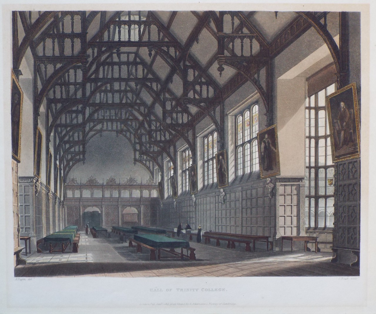 Aquatint - Hall of Trinity College. - Bluck