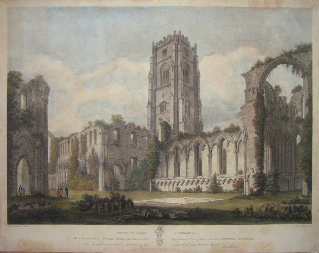 Aquatint - Fountains - Abbey in Yorkshire. - Reeve