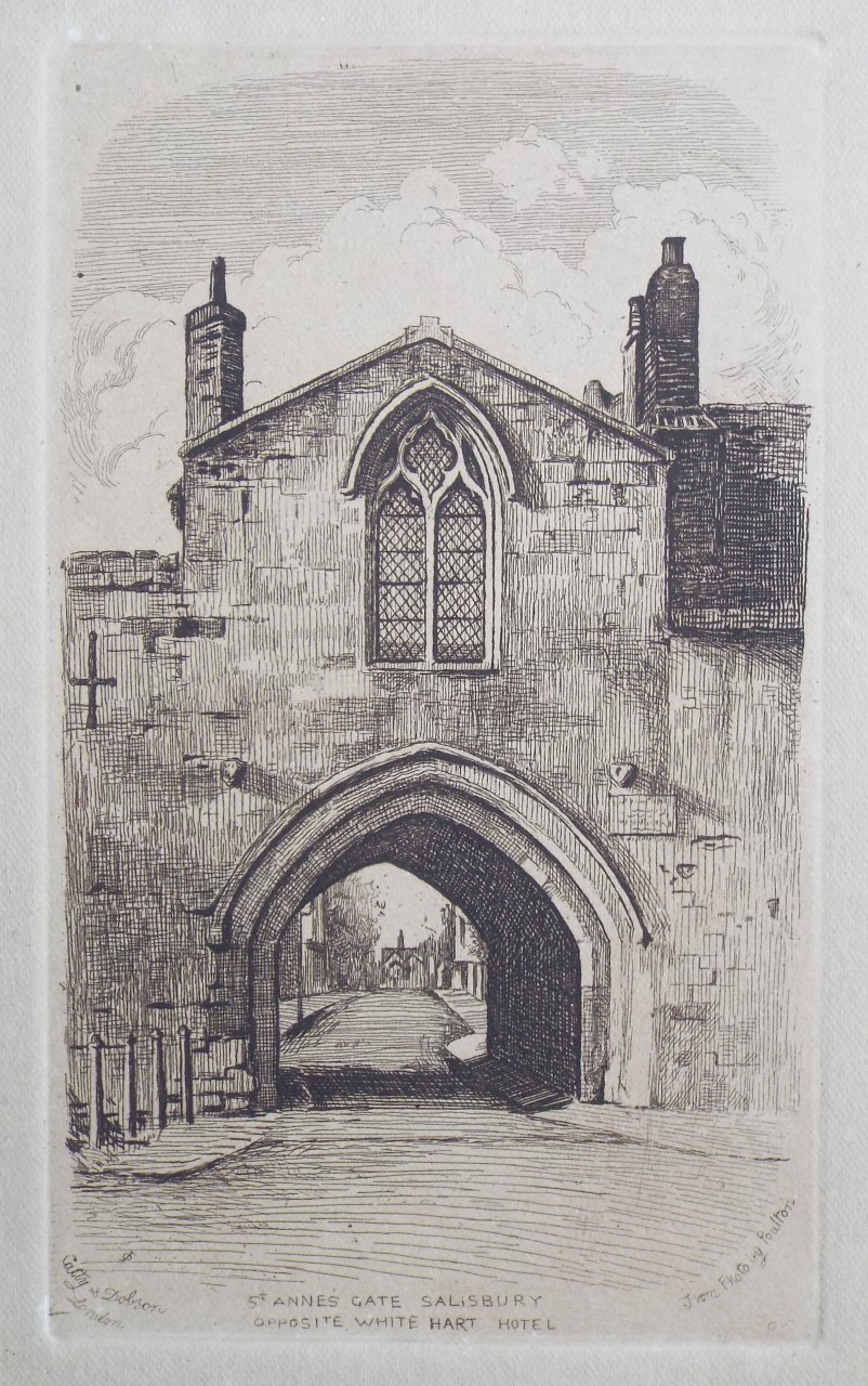 Etching - St. Anne's Gate Salisbury Opposite White Hart Hotel