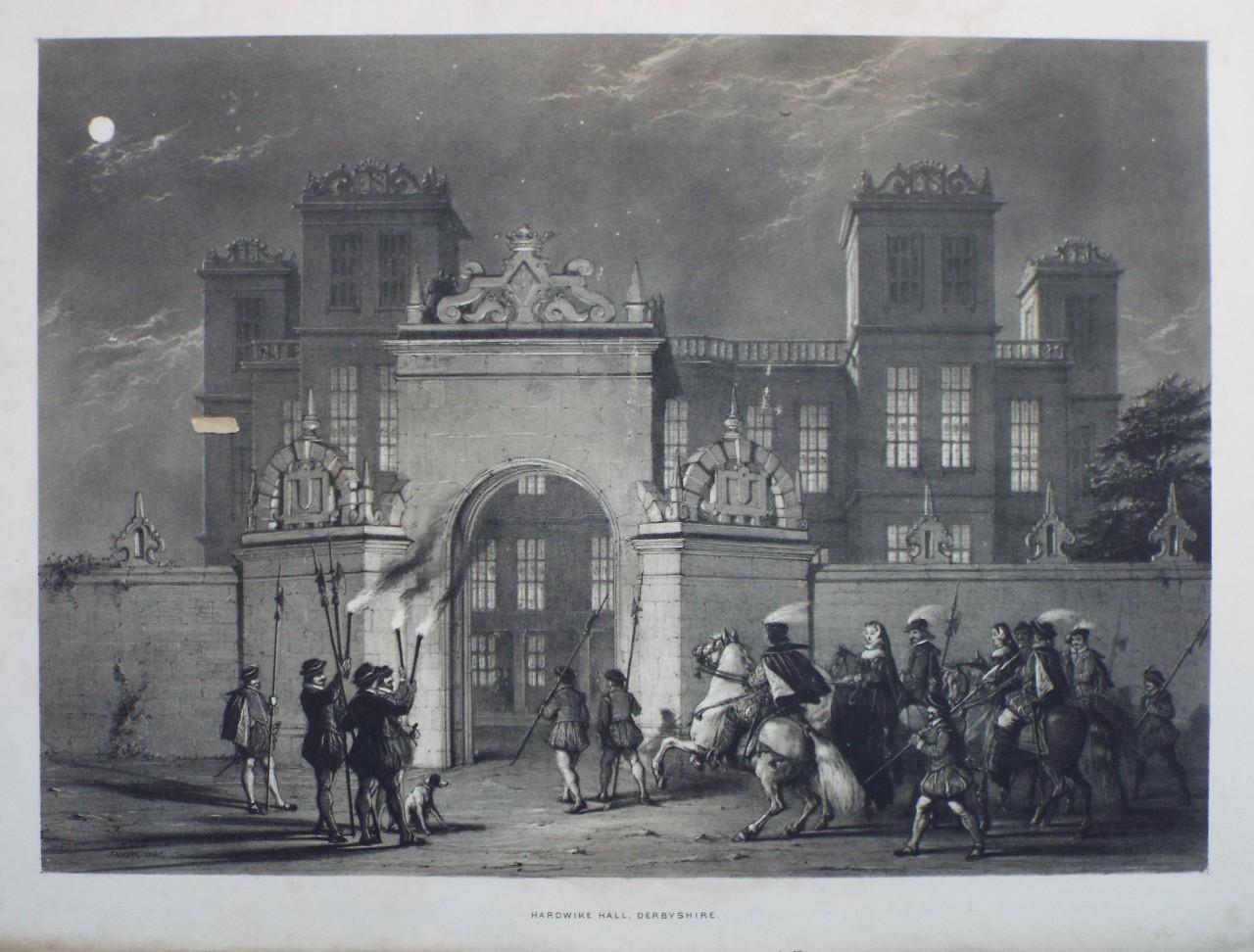 Lithograph - Grand Entrance, Hardwicke Hall, Derbyshire - Nash