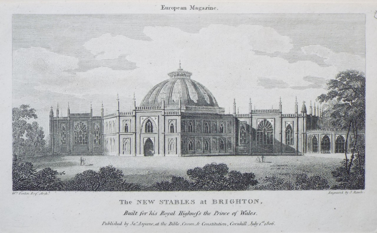 Print - The New Stables at Brighton, Built for his Royal Highness the Prince of Wales. - Rawle