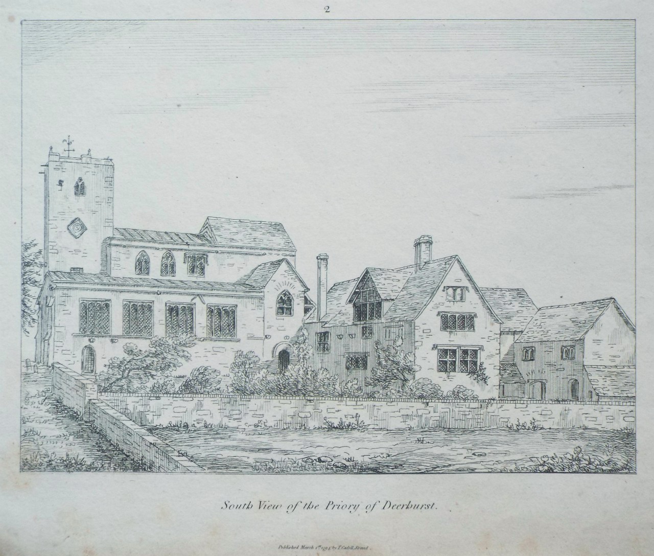 Etching - South View of the Priory of Deerhurst.