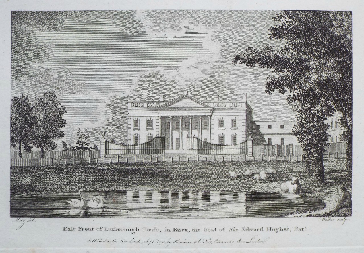 Print - East Front of Luxborough House, in Essex, the Seat of Sir Edward Hughes, Bart. - 