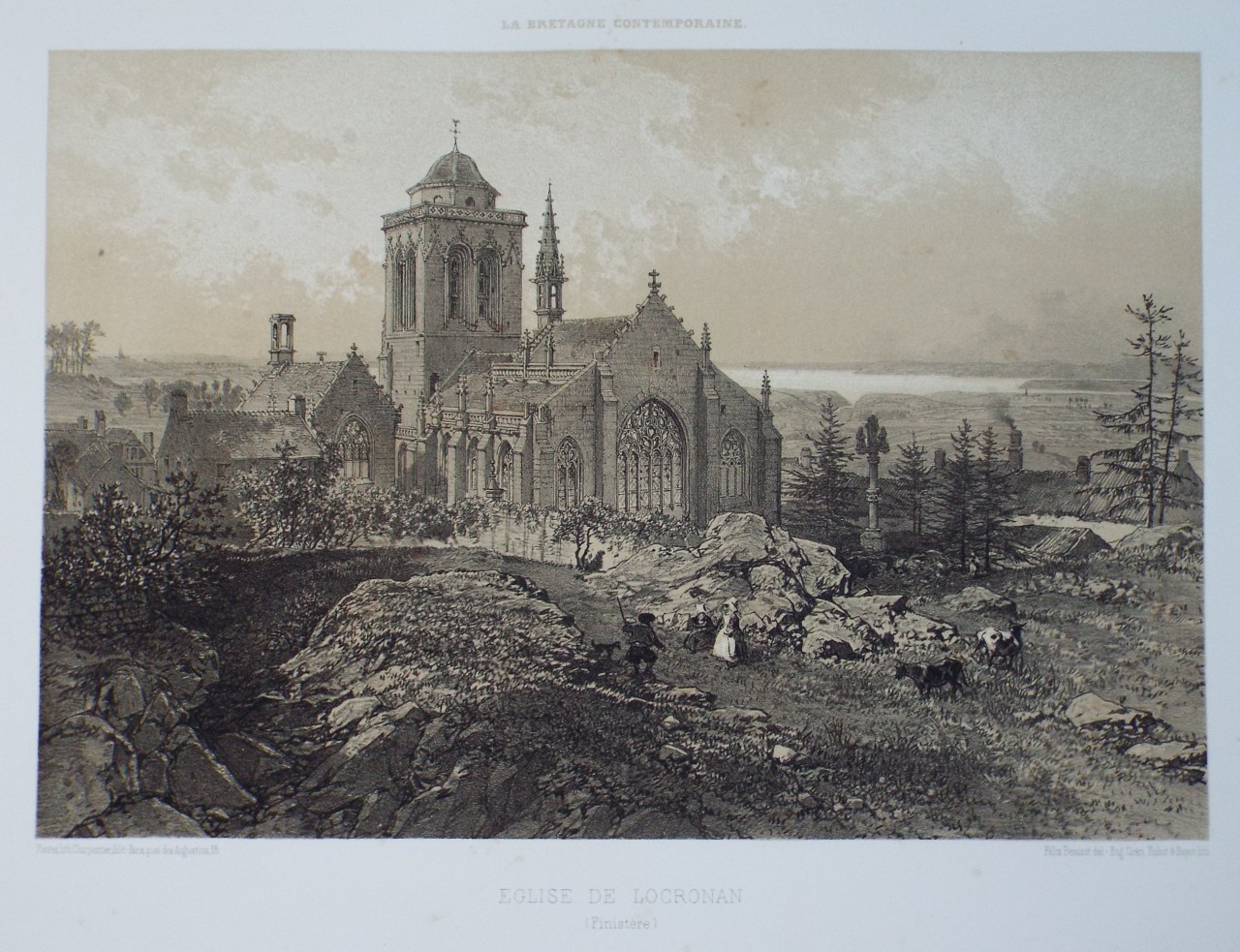 Lithograph - Eglise de Locronan. (Finistere) - Ciceri