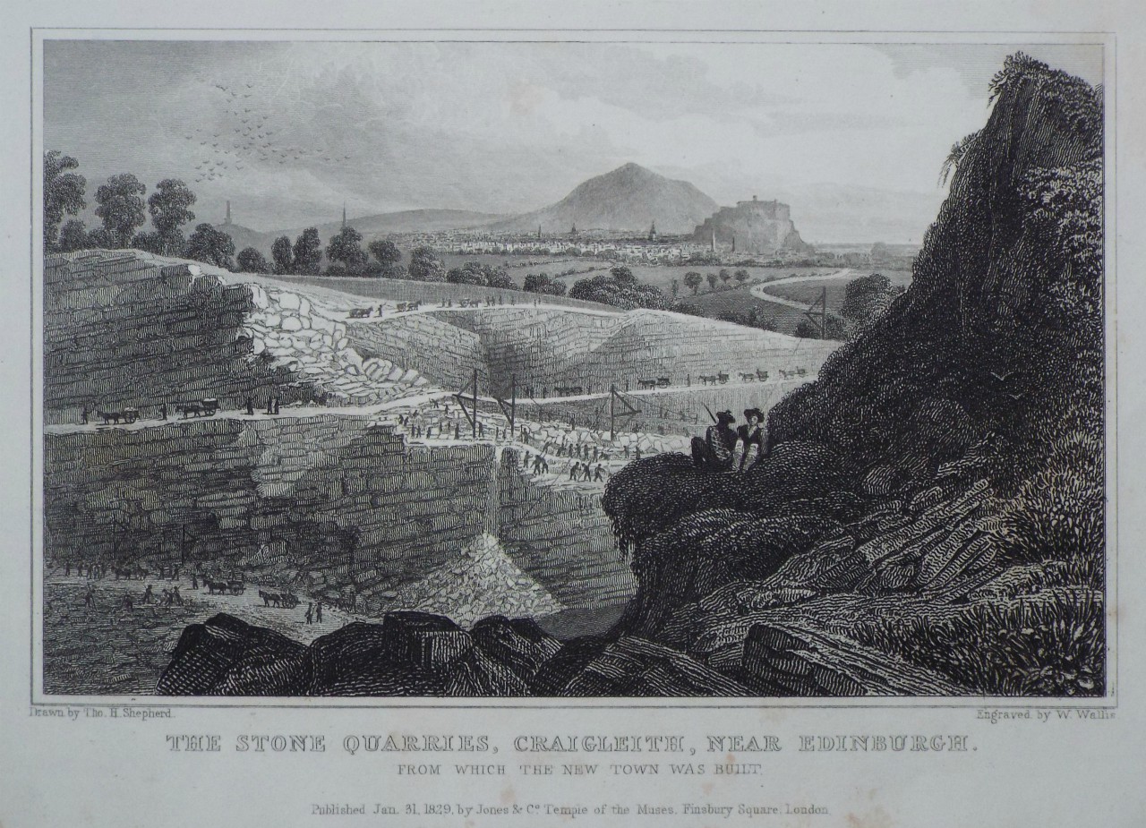 Print - The Stone Quarries, Craigleith, near Edinburgh. From which the New Town was Built. - Wallis
