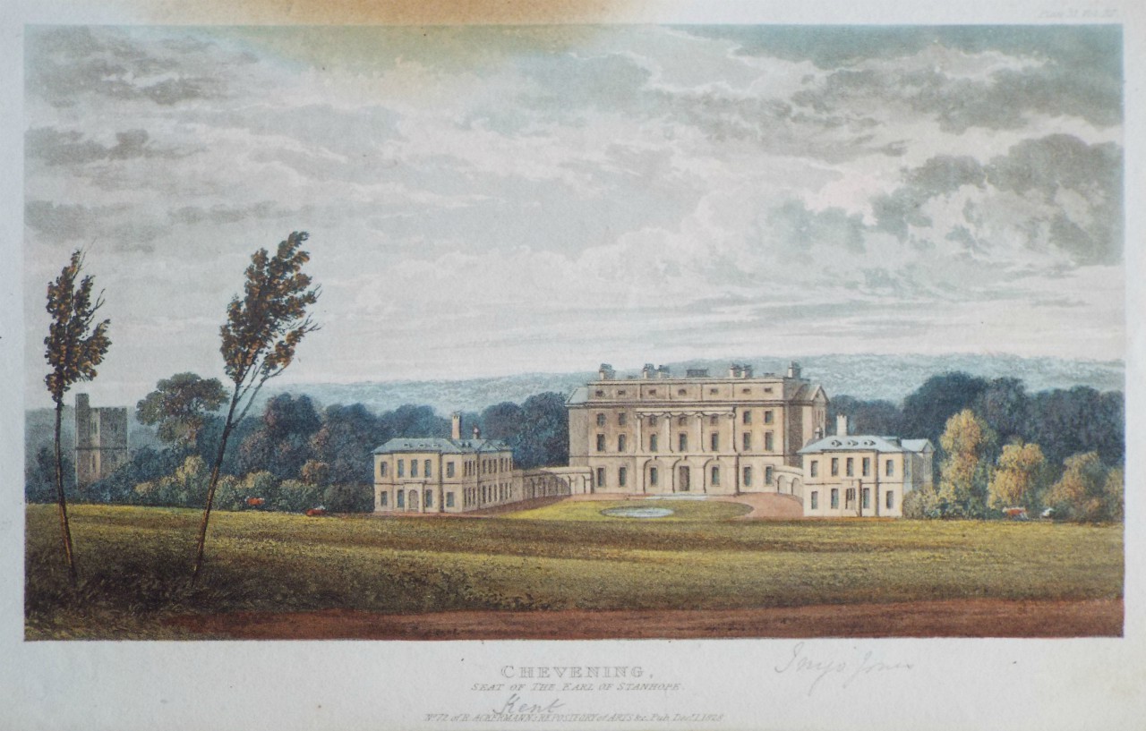 Aquatint - Chevening, Seat of the Earl of Stanhope.