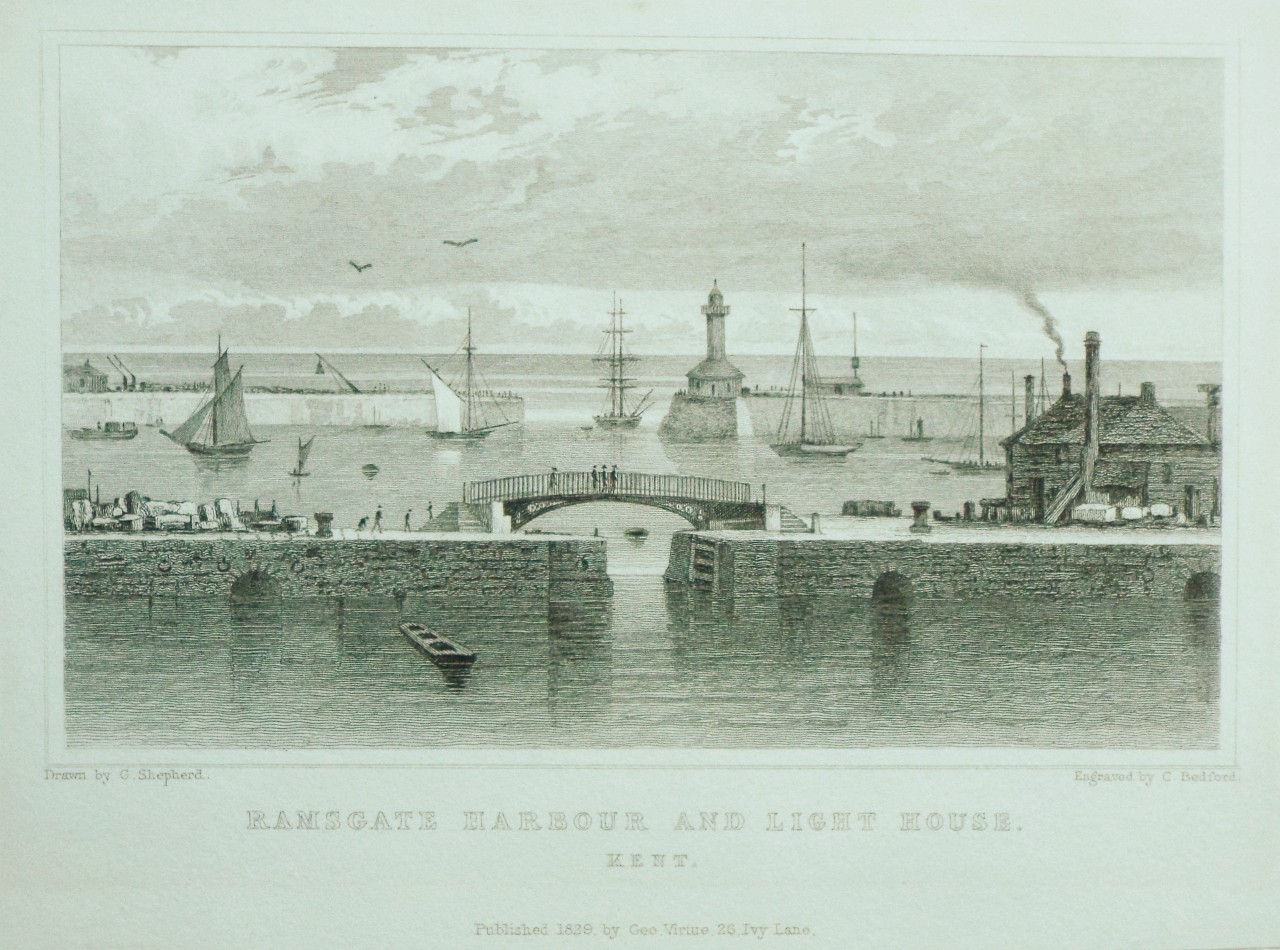 Print - Ramsgate Harbour and Light House. Kent. - Bedford