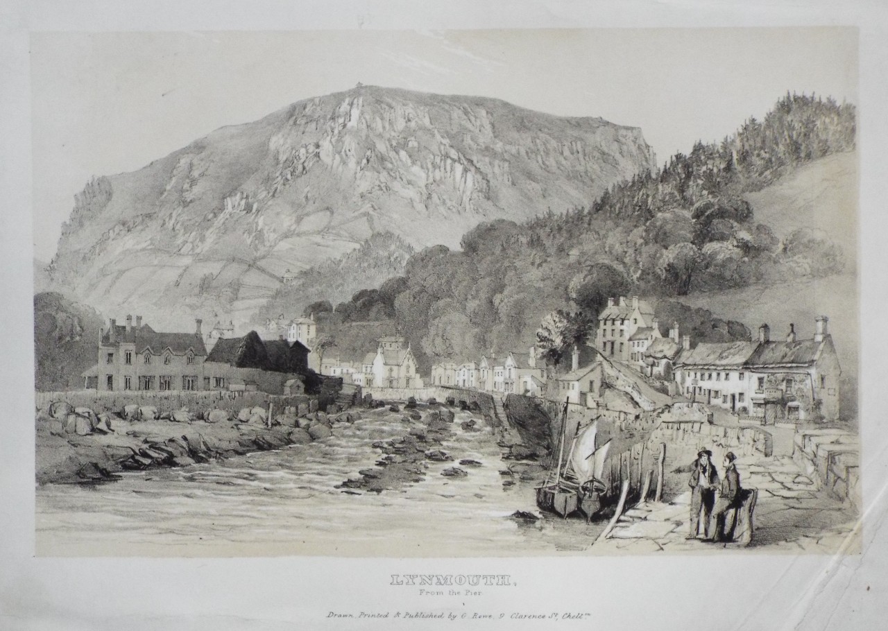 Lithograph - Lynmouth, from the Pier. - Rowe