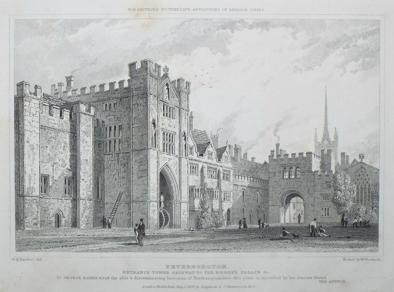 Print - Peterborough. Entrance Tower Gateway to the Bishop's Palace &c. - Woolnoth