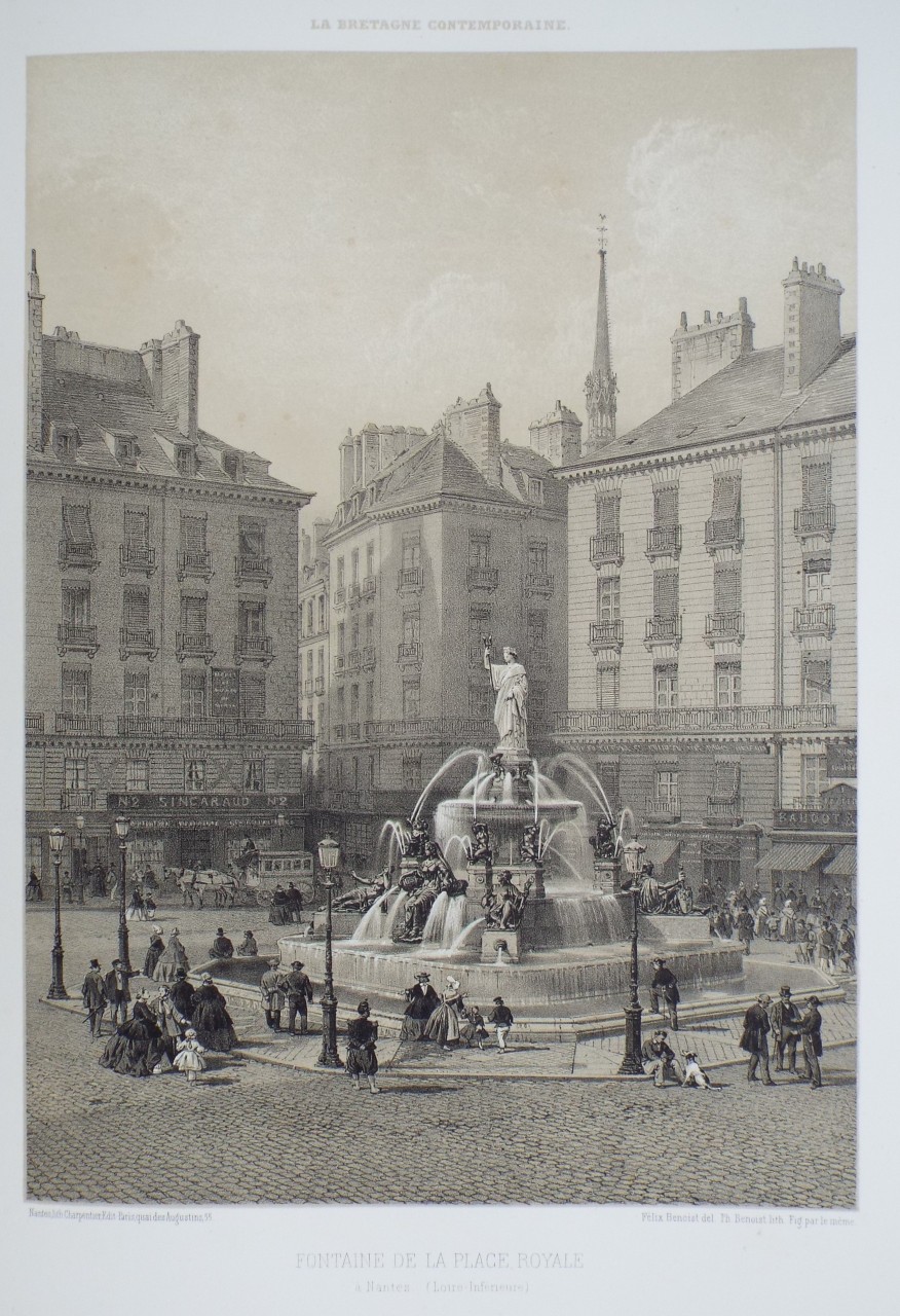 Lithograph - Fontaine de la Place Royale a Nantes (Loire-Inferieure) - Benoist