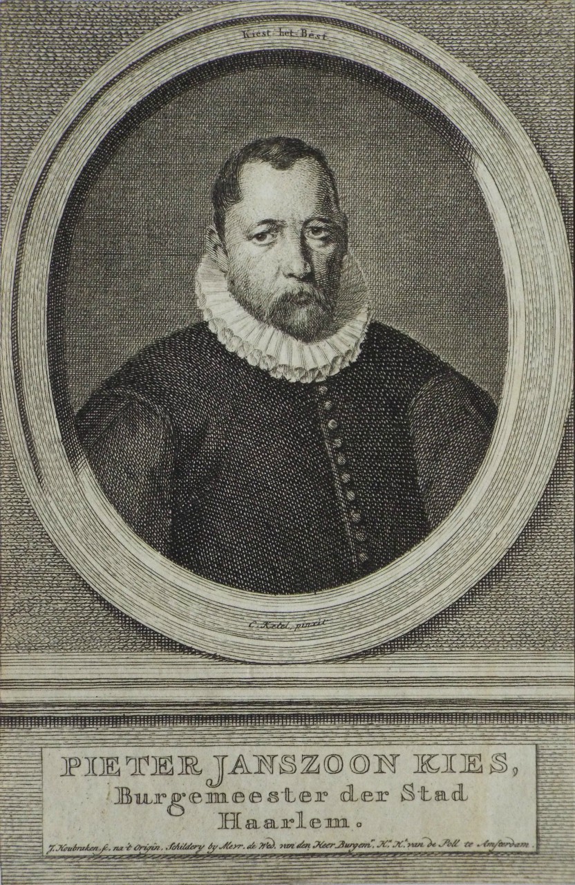 Print - Pieter Janszoon Kies, Burgemeester der Stad Haarlem. - Houbraken