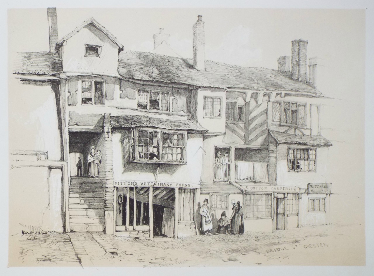 Lithograph - Bridge St. Chester - Prout