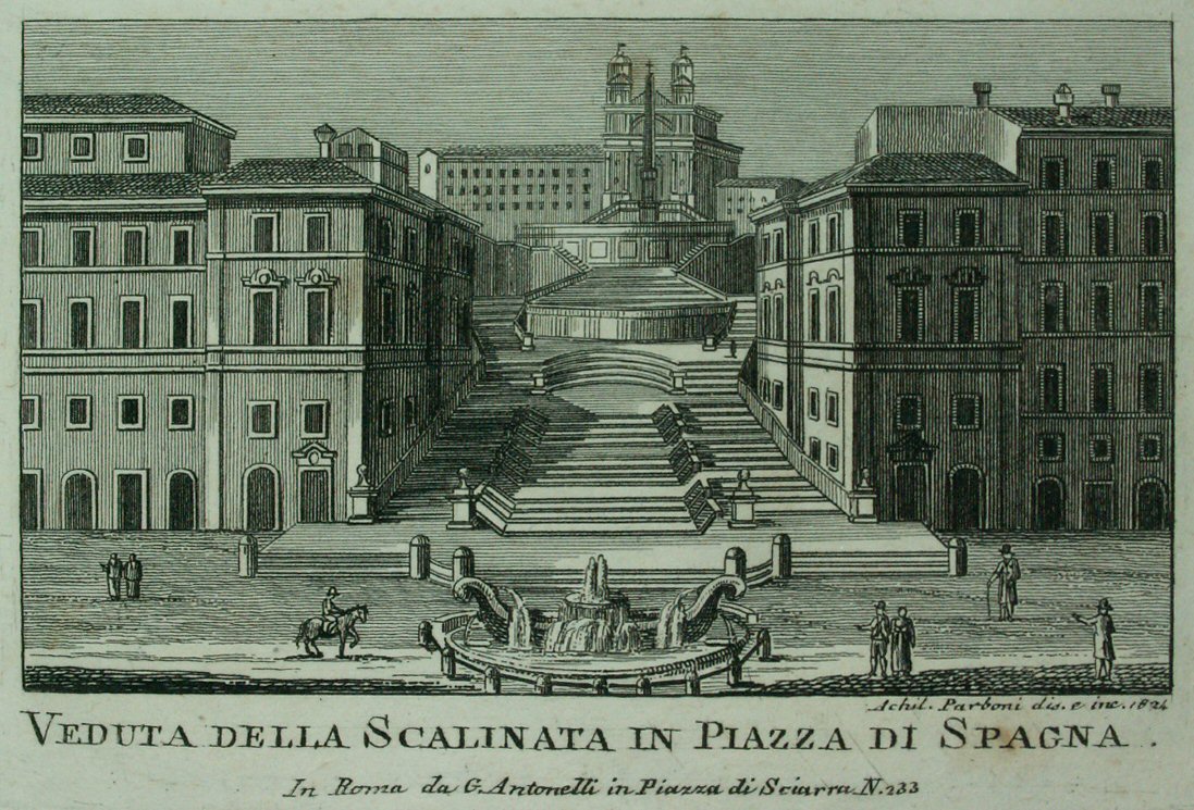 Print - Veduta del Scalimata in Piazza di Spagna. - Parboni