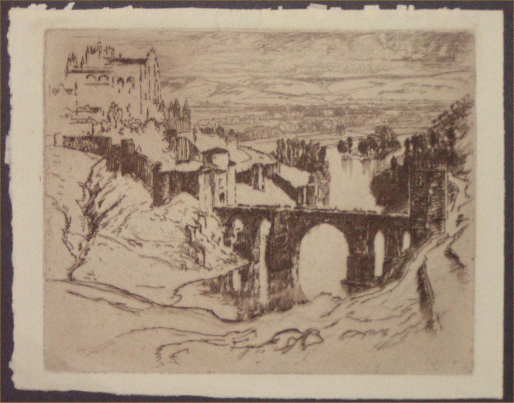 Etching - Untitled. Bridge of St.Martin, Toledo by Joseph Pennell - Pennell