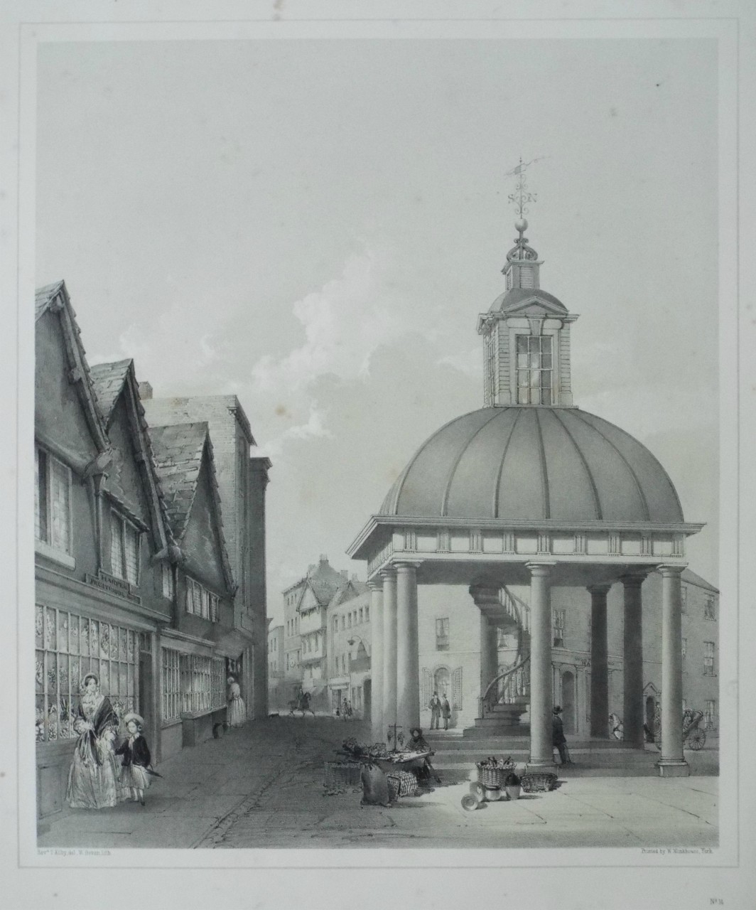 Lithograph - (Wakefield - Market-Cross, looking down Silver Street) - Bevan