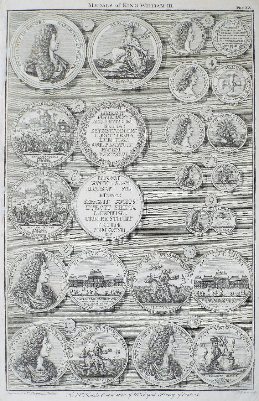 Print - Medals of King William III. Plate XX - Basire