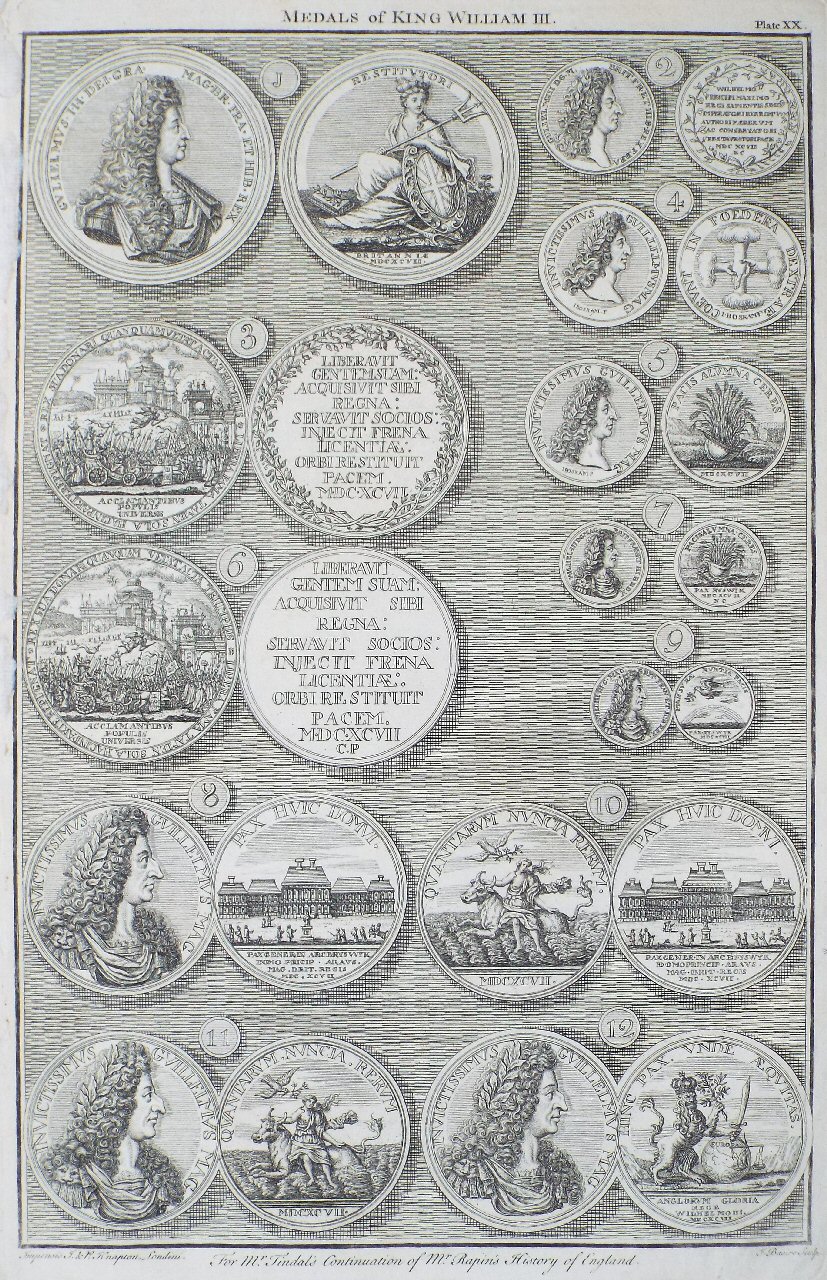 Print - Medals of King William III. Plate XX - Basire