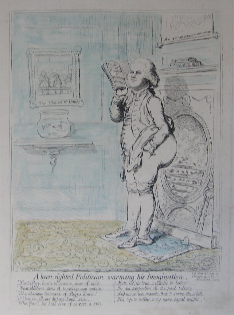 Etching - A keen-sighted Politician warming his Imagination - Gillray