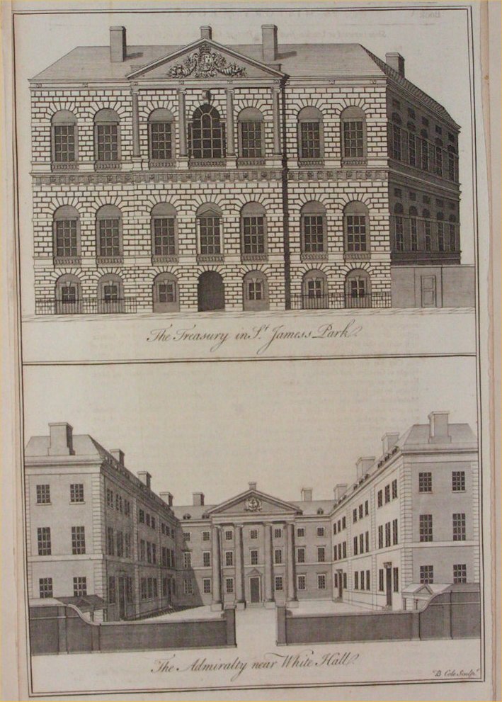 Print - The Treasury in St.Jamess Park. The Admiralty near White Hall - Cole