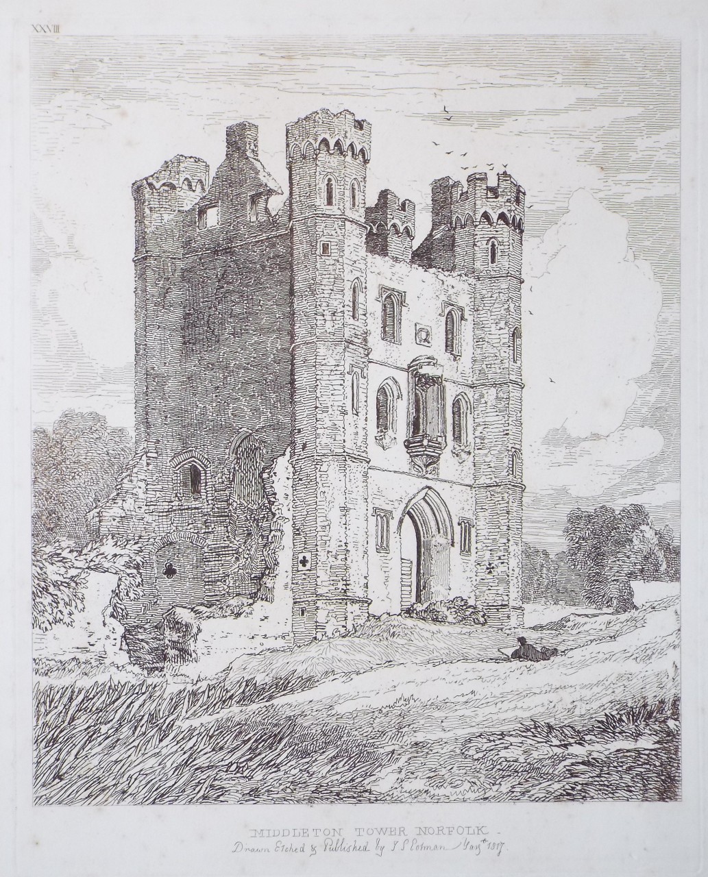 Etching - Middleton Tower Norfolk. - Cotman