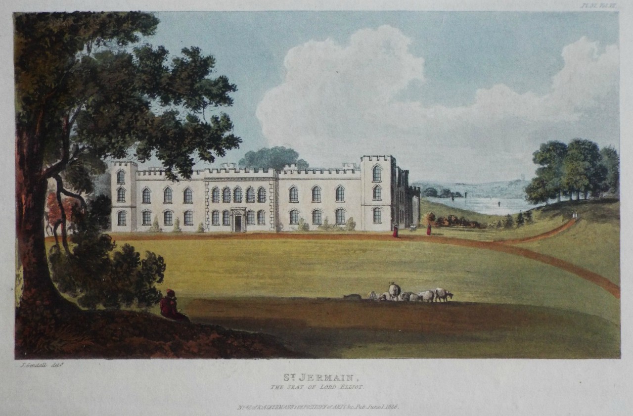 Aquatint - St. Jermain, the Seat of Lord Elliot.