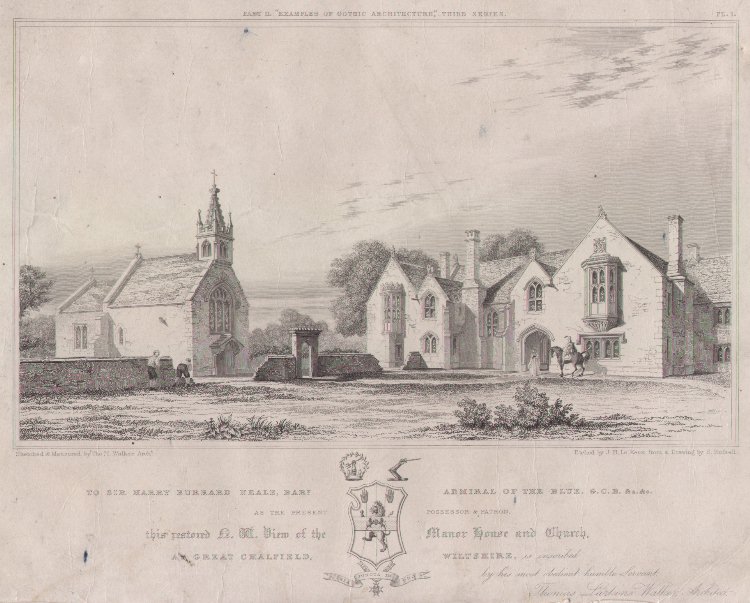 Print - N.W.View of the Manor and Church at Great Chalfield, Wiltshire - Le