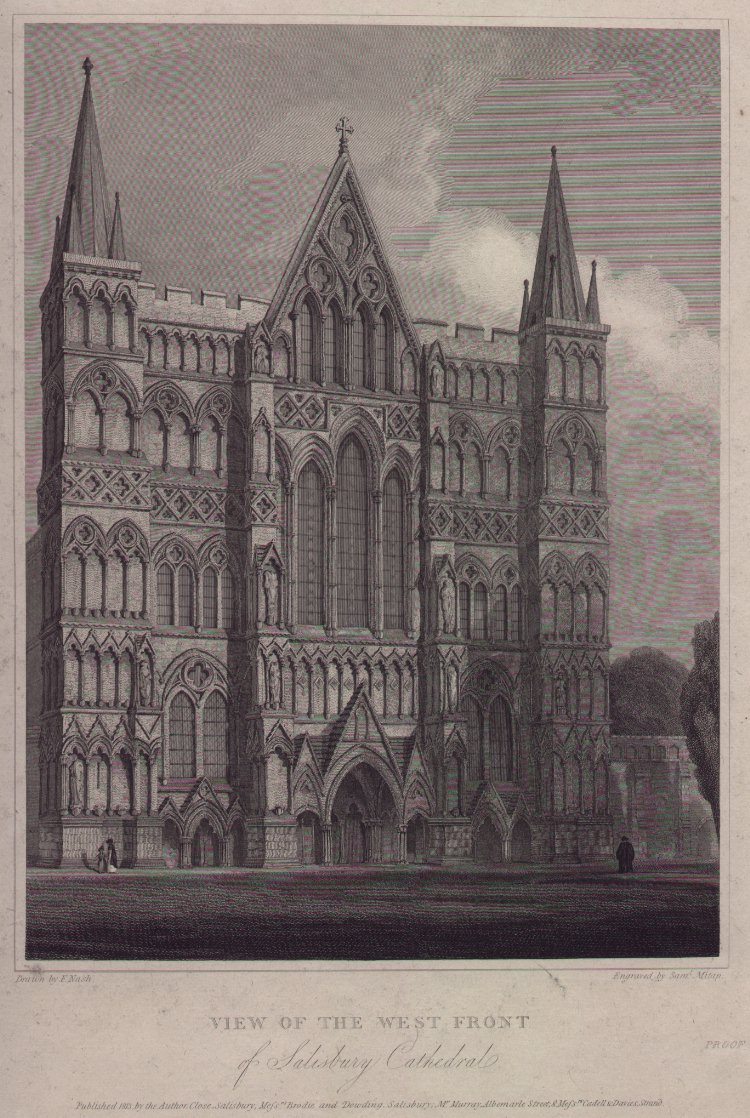 Print - View of the West Front of Salisbury Cathedral - Mitan