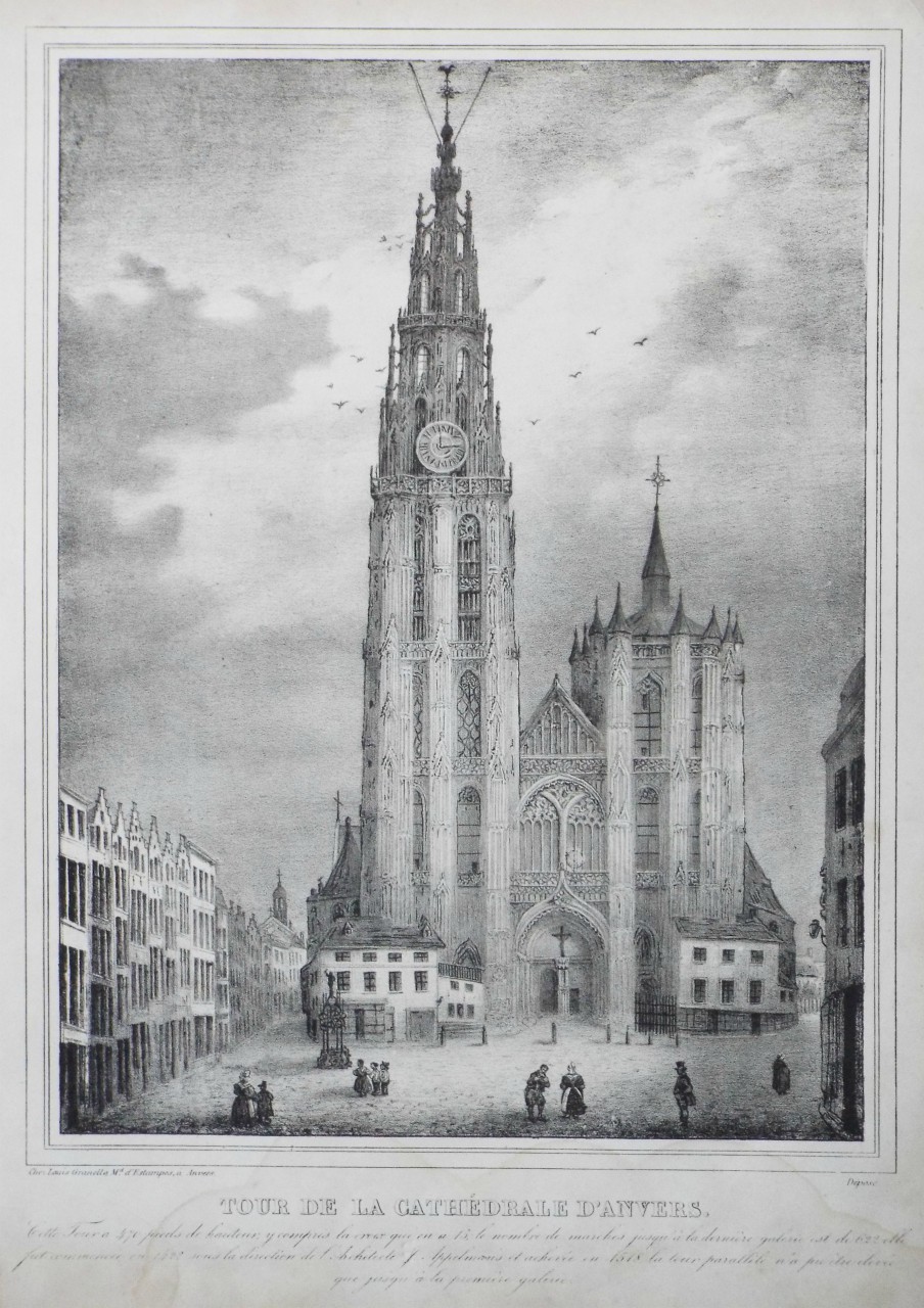 Lithograph - Vue de la Cathedrale d'Anvers.