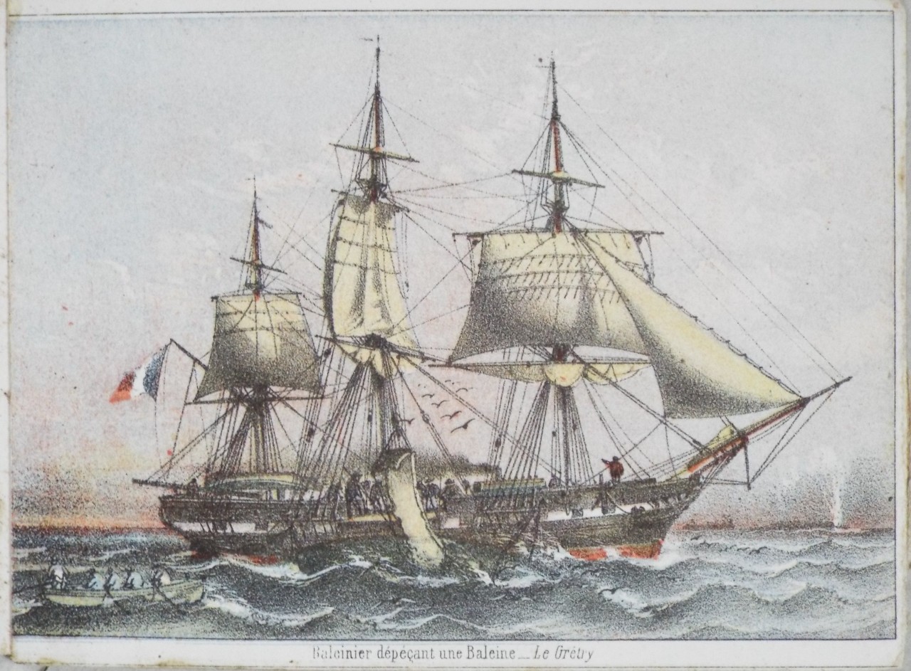 Lithograph - Baleinier depecant une Baleine - Le Gretry