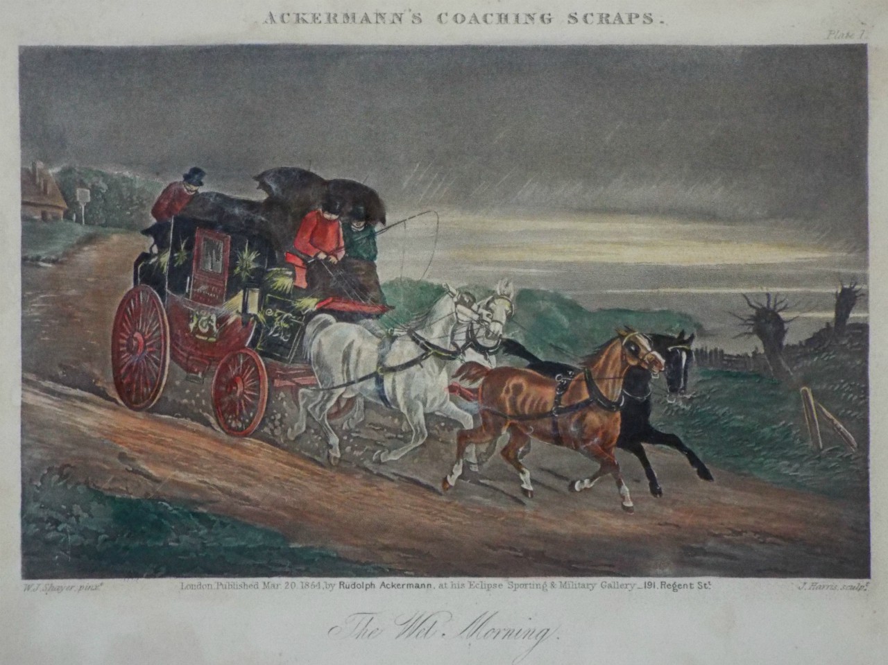 Aquatint - Ackermann's Coaching Scraps. Plate 1. The Wet Morning. - Harris
