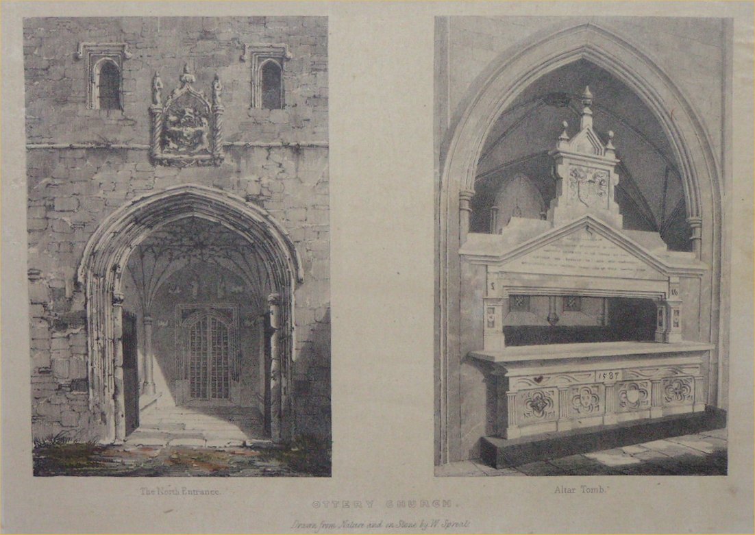 Lithograph - Ottery Church - North Entrance & Altar Tomb - Spreat