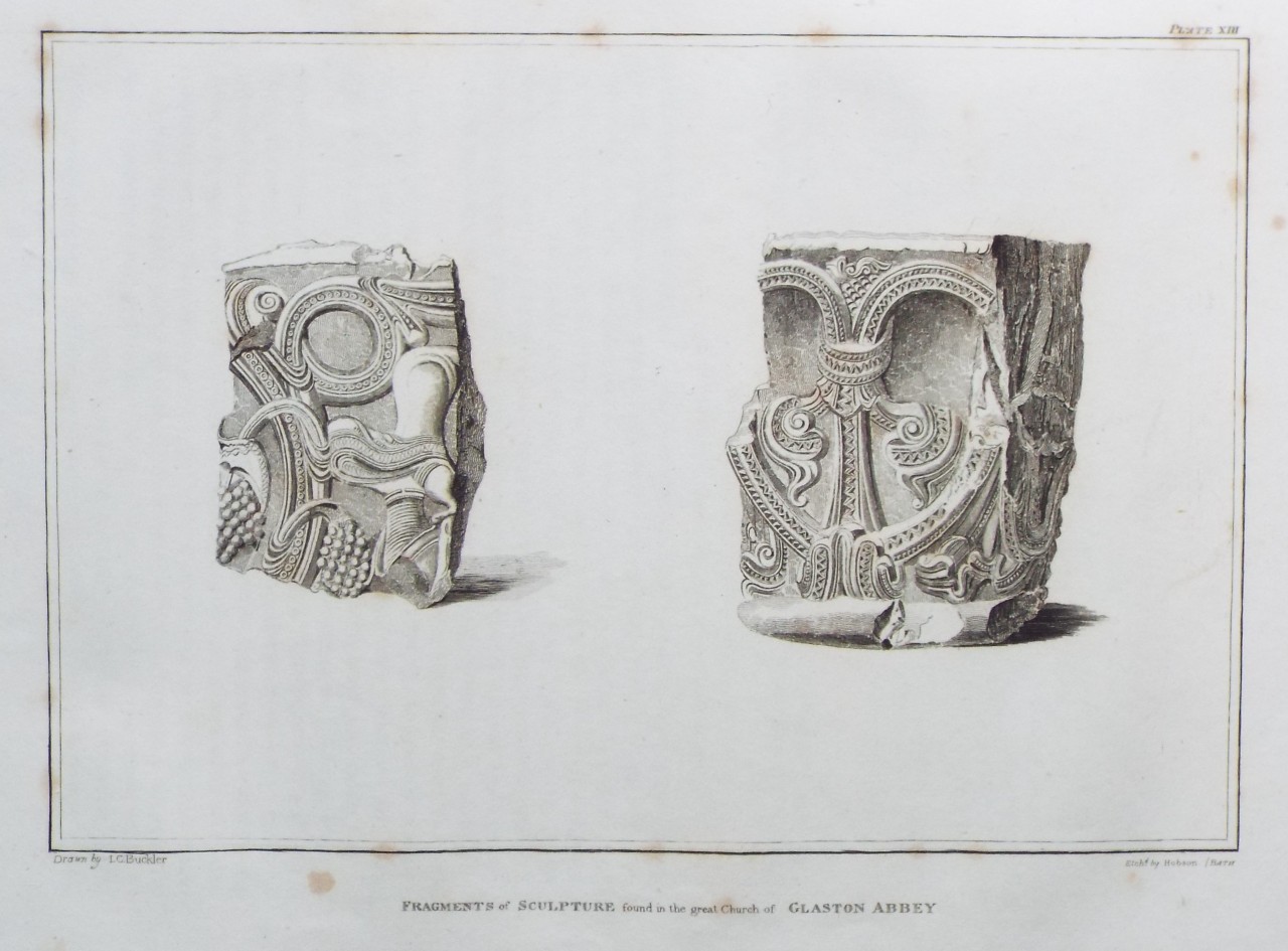 Print - Fragments of Sculpture found in the Great Church of Glaston Abbey - 