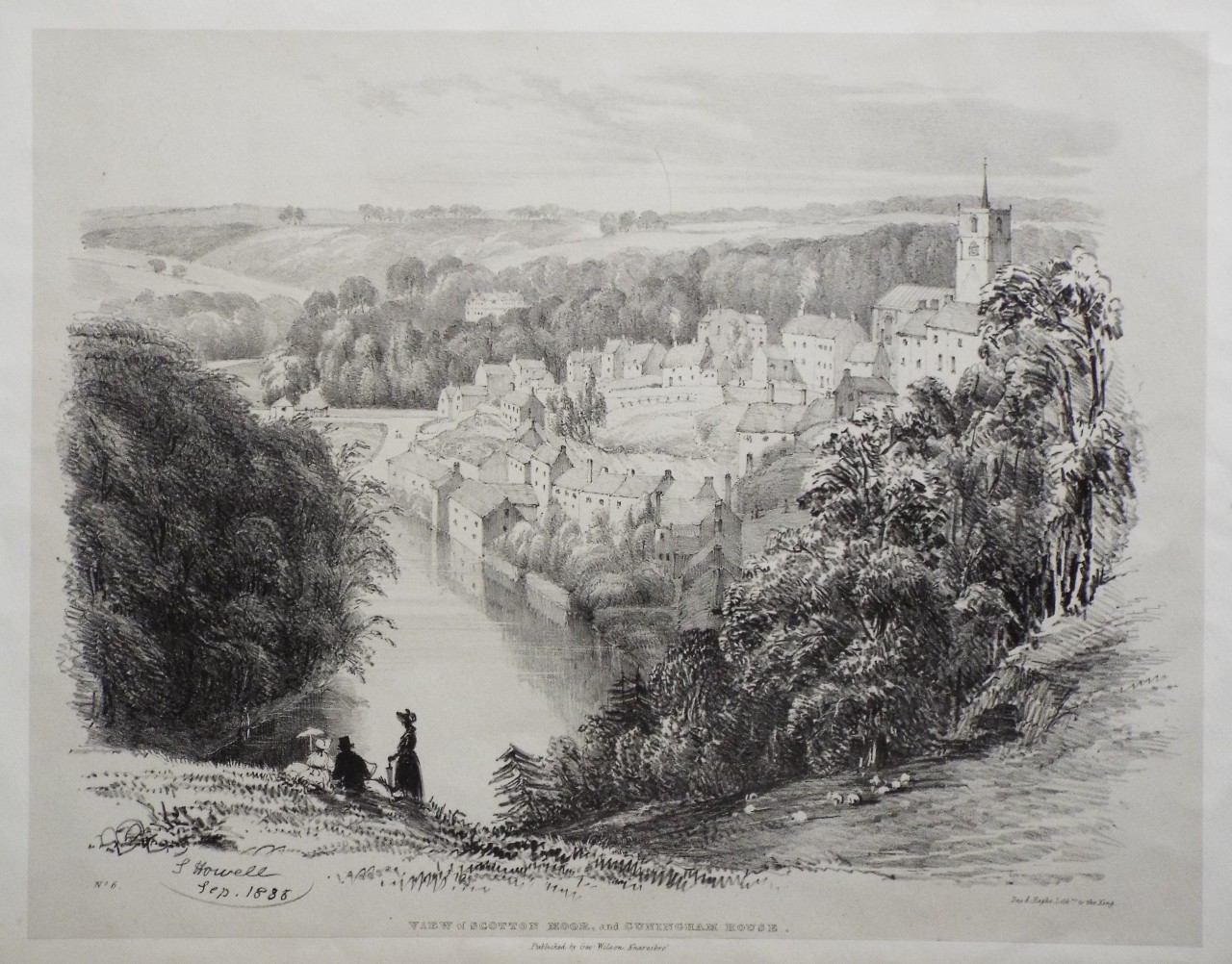 Lithograph - View of Scotton Moor, and Cuningham House. - Howell