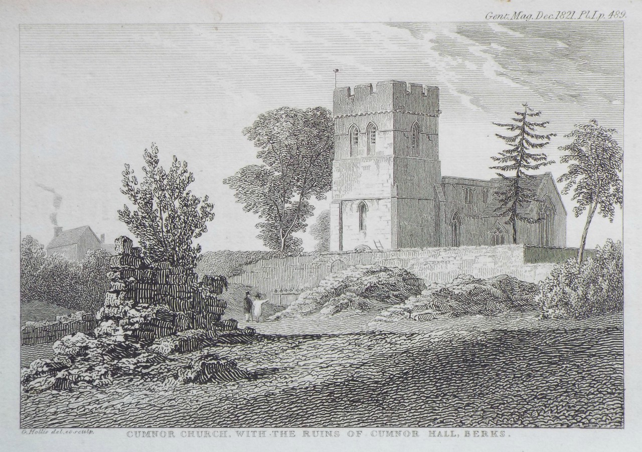 Print - Cumnor Church, with the Ruins of Cumnor Hall, Berks. - Hollis