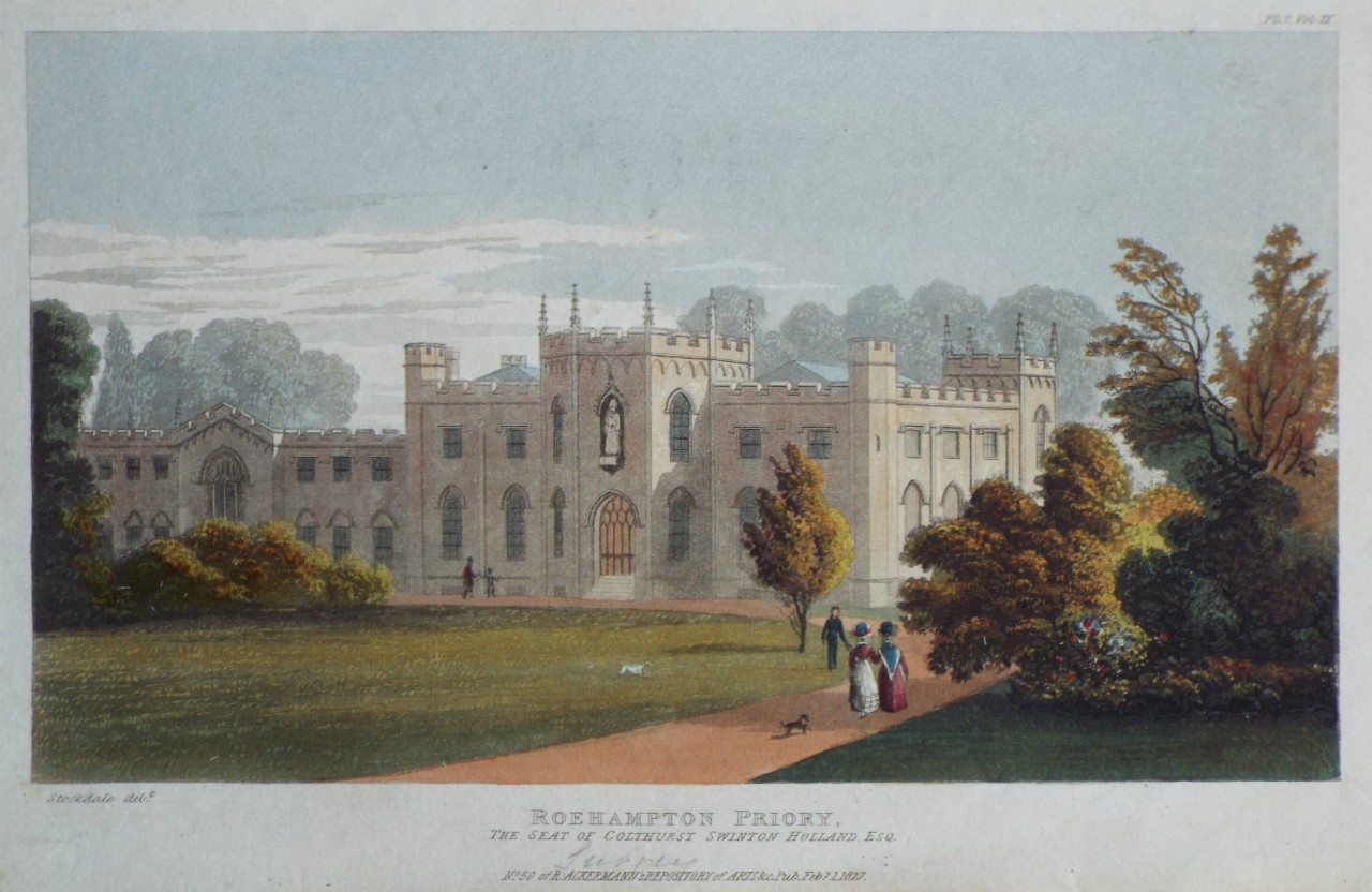 Aquatint - Roehampton Priory, the Seat of Colthurst Swinton Holland Esq.