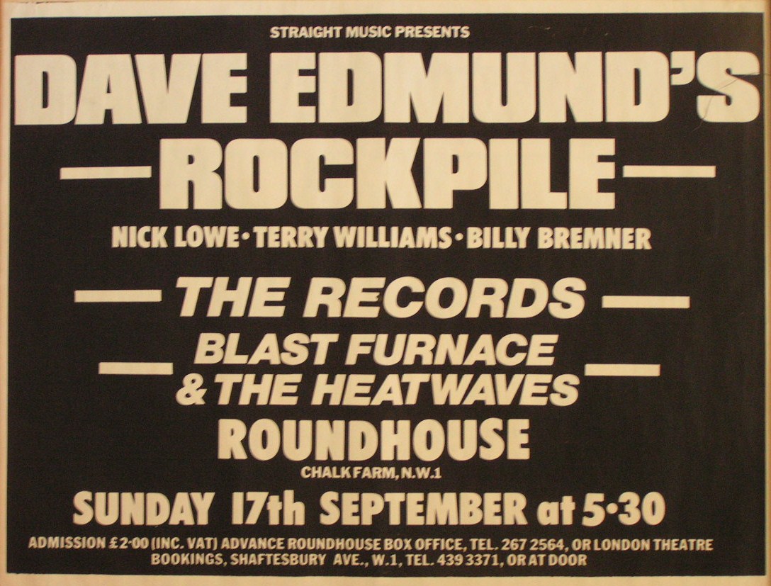 Poster - Dave Edmunds Rockpile etc. Roundhouse, Chalk Farm. 17 Sepember. Straight Music.